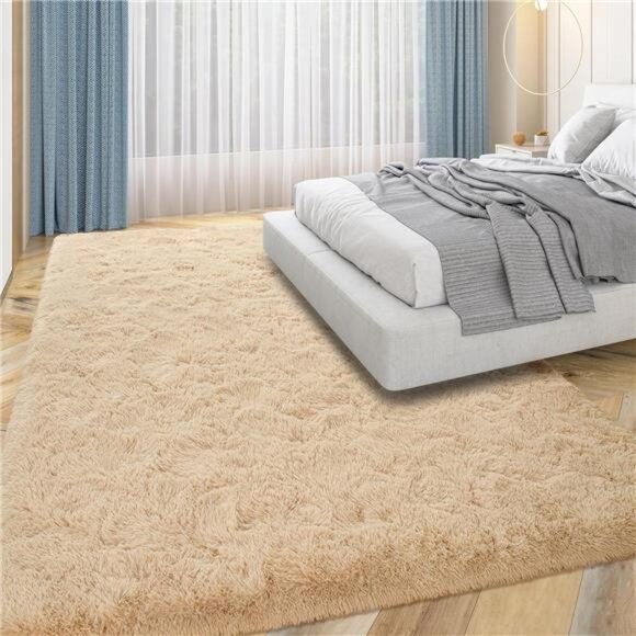 Large Fluffy Rug for Living Room Bedroom, 5 x 8 Feet Beige Shag Area Rugs Soft - Picture 4 of 7
